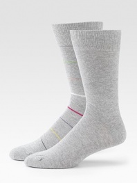 A pair of everyday socks, each woven with essential stretch ease. Includes one pair with stripes and one pair without.Pack of 2Mid-calf height73% cotton/23% polyamide/2% elastaneMachine washImported