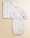 Everyone's most beloved nursery rhyme characters adorn this charming style in an ultra soft cotton knit that converts from a coverall to a baby sack in a snap.V-neckLong sleeves with turn-back cuffsFront snapsBottom snapsElastic hemPima cottonMachine washImported Please note: Number of snaps may vary depending on size ordered. 