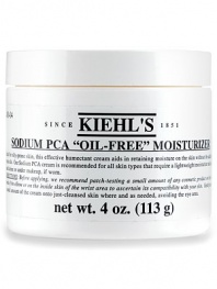 Sodium PCA Oil-Free Moisturizer, a light, yet effective facial gel cream moisturizer for normal-to-oily, oily and very oily skin types. Aids in retaining moisture on the skin without the addition of extra oils. Suitable for blemish-prone skin. 