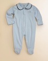 Rendered in plush pima cotton, this adorable coverall is includes a snap-front closure and a sweet Peter Pan collar with colorful trim.Peter Pan collarLong sleevesSnap frontPima cottonMachine washImported Please note: Number of snaps may vary depending on size ordered. 
