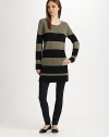 Bold stripes highlight this body-hugging silhouette, crafted from a luxe wool and cashmere knit.Scoopneck Long sleeves Ribbed trim Pullover style About 20 from natural waist 70% Merino wool/30% cashmere Dry clean Imported