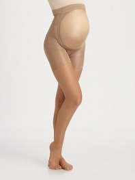 These ultra-soft, superior fit pantyhose feature a non-binding waistband, and provide comfort for the lower back and front support. Soft stretch yarnCotton gusset85% nylon/15% Lyrca® SpandexHand washMade in USA Please note: choose your pre-pregnancy size.