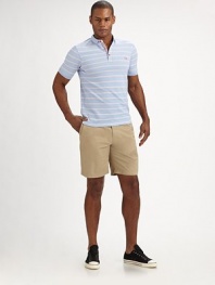 Classic chino shorts of super-soft cotton is a casual-cool look. Narrow waistband with belt loopsZip fly and button closureSingle back pocketInseam, about 11CottonMachine washImported