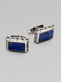 The perfect finishing touch for your smartest suit, a bold pair of semi-precious sterling silver cufflinks.Lapis or onyx inlaysSterling silverAbout 1W X ½HImported