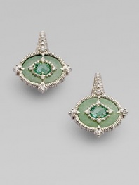 From the Oasis Collection. This gracious design has the look of an ancient artifact, richly detailed in green aventurine, faceted mint green quartz and white sapphires in a fluted sterling silver setting.Green aventurine, mint green quartz and white sapphire Sterling silver Width, about ¾ Post-and-hinge back Imported