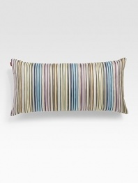 A dimensional array of bright stripes lends this lush pillow its eye-catching style.Zip closureReverses to solid silk24x12Viscose50% down/50% feather insertDry cleanMade in Italy