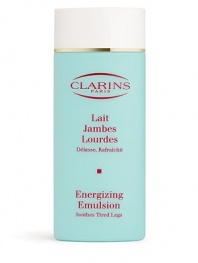 Energizing Emulsion for Tired Legs. This lightweight ultra-refreshing emulsion promotes a renewed sense of well-being. Works with massage to immediately relax and relieve the sensation of tired legs. The cooling effects of mint and menthol plant extracts gently invigorate overworked legs while helping to maintain skin's natural moisture balance. Leaves skin softened and toned. Imported from France. 4.4 oz. 