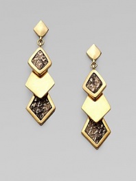 A chic design with a drop of three graduated diamond shapes. 14k goldplated white metal alloy Snake skin inlays Drop, about 2¼ Post back Made in USA 