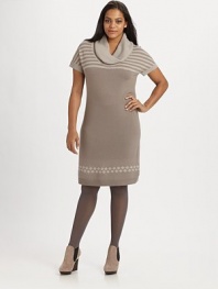 Silver stud details and a complementary duo of patterns add an element of surprise to this cozy wool blend. CowlneckShort sleevesPull-on styleAbout 39 from shoulder to hem47% wool/38% viscose/10% nylon/5% cashmereHand washImported