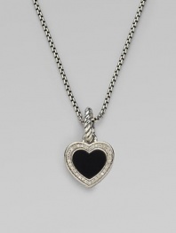 From the Cable Heart Collection. Black onyx heart with a diamond pavé border.Diamond, 0.16 tcw Black onyx Sterling silver Width, about ¾ Length, about ½ Imported Please note: Chain sold separately. 