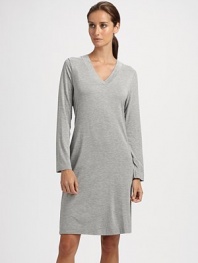From the Champagne collection, this soft, heathered jersey knit is slightly shaped for a figure-flattering silhouette.Banded V neckline Long sleeves About 39¼ from shoulder to hem 94% viscose/6% elastane Machine wash Imported