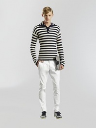 Funnel neck sweater with arm band stripe crafted from superior wool.Two-button placketWoolDry cleanMade in Italy