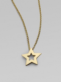 From the Tiny Treasure Collection. A bright, shiny star of 18k yellow gold with open star center matches your own unique, star power. 18k yellow gold Chain length adjusts from about 16 to 18 Pendant length, about ½ Lobster clasp Made in Italy 