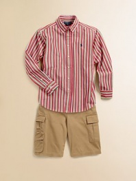 Rendered in comfortable cotton twill, the classic long-sleeved Blake shirt is adorned with colorful stripes for a playful yet polished look.Button-down collarLong sleeves with barrel cuffsButton frontBack yokeShirttail hemCottonHand washImported Please note: Number of buttons may vary depending on size ordered. 
