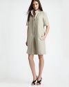 Lightweight linen/cotton canvas from Italy in an effortless day dress with a subtle flared shape.Stand collar with laced tieShort cuffed sleevesHidden button half placketAngled front pocketsGently flared shapeFully linedAbout 37 from shoulder to hem51% linen/49% cottonDry cleanImported of Italian fabric Model shown is 5'10 (177cm) wearing US size 4. 