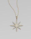 A dazzling diamond starburst, set in gleaming sterling silver, hangs from a gold barley chain in this shimmering style.Diamonds, .35 tcw14k yellow gold and sterling silverChain length, about 18Pendant length, about 1¾Spring ring claspMade in USA