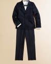 Turn your little man into the man of the hour in this essential classic with stitched trim, a notched collar and button cuffs.Notched collarLong sleeves with functional three-button cuffsSingle-breasted button frontChest pocket and front flap pocketsDouble vented backCottonDry cleanImported