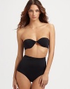 Sexy bandeau top is paired with versatile bikini bottoms that can be folded down, scrunched or high-waisted, providing desired coverage for a superior fit. Twisted bandeau top with light paddingTie backOptional spaghetti strapsDual seam bottoms for versatilityFully lined86% polyamide/14% elastaneHand washImported