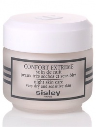 Confort Extreme night facial skin care soothes and hydrates dry, sensitive skin as well as skin weakened by harsh climates, stress or surgery. Skin becomes softer and more luminous. Includes echinacea, arnica flower and wheat proteins. 1.6 oz. 