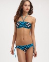 Exploded checks refresh this sexy swim style with a bust-flattering ruched center and a side-tie bottom with just the right amount of stretch. Ruched center, bandeau topHalter strap ties at neckBack clasp closureSide ties on stretch bottom80% nylon/20% elastaneHand washImported