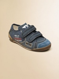 Crafted in denim-hued canvas with a handsome patchwork detail, these cute kicks will keep him going for miles and miles.Double grip-tape closureCanvas upperCanvas liningRubber solePadded insoleImported
