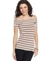 Let your shoulders play a game of peek-a-boo in American Rag's off-the-shoulder top -- made sporty by a bevy of stripes!
