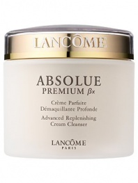 Sets a new standard in age-targeted skincare with Absolue Premium Bx Advanced Replenishing Cream Cleanser to visibly replenish, repair and rejuvenate skin. Absolue Premium Bx Advanced Replenishing Cream Cleanser is enriched with gentle cleansing agents and with the replenishing ßio-Network of Wild Yam, Soy and Sea Algae to gently cleanse and intensely hydrate mature skin. This Cream Cleanser helps eliminate impurities and every lingering trace of makeup; bathing skin in absolute comfort.