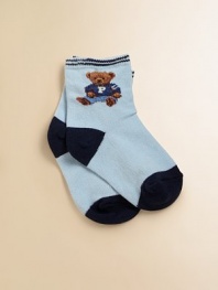 Comfortable cotton, accented with a sweet intarsia-knit teddy bear motif.82% cotton/17% nylon/1% spandexMachine washImported