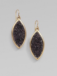 A statement piece featuring beautifully textured druzy quartz stones set in a 14k goldplated marquis. Druzy quartz14k goldplated white metal alloyDrop, about 1¼Post backMade in USA