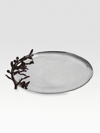Symbolizing peace and harmony, the olive branch and its shapely leaves gracefully edge a striking cast metal serving piece. From the Olive Branch CollectionStainless steel and oxidized bronze14¾ X 9¾Hand washImported