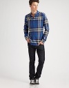 The signature check design is re-imagined in bold colors and with utter smoothness that matches any occasion. Buttonfront Chest patch pocket Cotton Machine wash Imported 