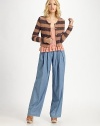 Allover stripes make this cozy cropped cardigan a must-have for the season.Scoop neckButton-down frontPatch front pocketsLong sleevesAbout 19 from shoulder to hem50% mohair/50% cottonImported of Italian fabricModel shown is 5'9½ (176cm) wearing US size 4.