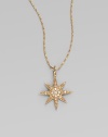 Dazzle in this sparkling piece with a diamond encrusted starburst pendant on a 14k gold chain. Diamonds, .12 tcw14k goldLength, about 16Pendant size, about 1L X ¾ WSpring ring closureMade in USA 