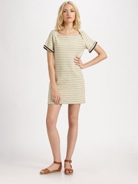 Cool stripes and a casual silhouette give this sweatshirt dress cozy-chic appeal.Square necklineShort sleeves with turned cuffsPull-on styleAround 17 from natural waistCottonDry cleanImportedModel shown is 5'9½ (176cm) wearing US size 4.