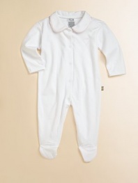 Rendered in plush pima cotton, this adorable coverall is includes a snap-front closure and a sweet Peter Pan collar with colorful satin trim.Peter Pan collarLong sleevesSnap frontPima cottonMachine washImported Please note: Number of snaps may vary depending on size ordered. 