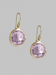 From the Lollipop Collection. Softly hued faceted amethyst drops, simply and gracefully set in 18k yellow gold. Amethyst 18k yellow gold Drop, about 1 Diameter, about ½ Ear wire Imported