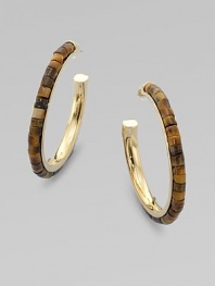 Beautifully textured tiger's eye-inspired beads set into a goldtone hoop for a unique look. Epoxy beadsGoldtone brassLength, about 1¾Post backImported 