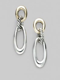 From the Thoroughbred Collection. Striking oval links of smooth sterling silver and 18k gold, connected by a cabled silver loop. Sterling silver and 18k yellow gold Length, about 1¼ Post back Imported