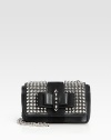 Rock n' roll glam meets a lady-like silhouette in this demure flap-bag crafted from studded calfskin.Chain shoulder strap, 22½ drop Magnetic snap flap closure One inside open pocket Faille lining 5½W X 3¾H X 2D Made in Italy