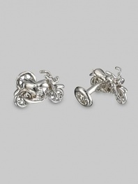 From the Transportation Collection. Sterling silver cuff links in a motorcycle/wheel design. Sterling silver ¾ X 1 Made in USA 