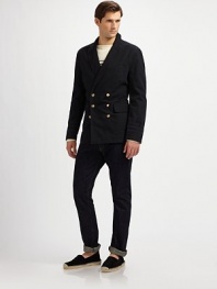 Taking inspiration from a vintage naval jacket, the elegant Flotilla sport coat is designed from luxuriously smooth cotton twill with anchor-embossed buttons, authentic soutache stripes and a yachtsman's bullion crest for a heritage finish.Double-breasted buttonfrontChest welt, waist flap pocketsAbout 30 from shoulder to hemCottonDry cleanImported