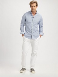 Ticking stripes give this cool cotton shirt a relaxed look, just made for weekends and travel.Button-down collarButton frontChest pocketLong sleeves with button cuffsShirttail hemCottonMachine washImported