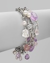 From the Bead and Chain Collection. An elegant tangle of sterling silver chains is vibrantly accented by rose quartz, lavender amethyst, and pearls.Rose quartz, lavender amethyst, and pearl Sterling silver Length, about 7 Toggle clasp Imported