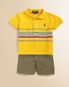 Channeling safari-inspired style, this rugged cotton knit set is perfect for your adventurous little one.Shirt collarShort sleevesFront buttonEven vented hemButton closureWaistband with belt loops and included beltZip flyAngled hand pocketsButtoned back welt pocketCottonMachine washImported Please note: Number of buttons may vary depending on size ordered. 