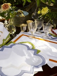 EXCLUSIVELY AT SAKS.COM. A set of cheery cocktail napkins (pictured at the far right of the image) to accompany to any gourmet gathering, designed in pure linen with a contrasting appliqué border. Set of 66 X 6LinenMachine washImported