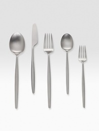 Modern silhouettes for any meal, crafted with fine contours and organic lines in brushed stainless steel. From the Night Collection Set includes fork, dessert fork, teaspoon, soup spoon and knife Brushed stainless steel Dishwasher safe Imported 