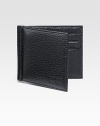 An elegant, Euro-style wallet in pebbled leather with a money clip instead of the traditional bill-fold compartment. Debossed logo detail Money clip detailSix card slots4¼ X 3½Imported