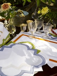 EXCLUSIVELY AT SAKS.COM. A formal accompaniment to any gourmet gathering, designed in pure linen with a contrasting appliqué border. Set of 418 X 18LinenMachine washImported