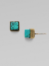 Simply chic style with turquoise cube stones. TurquoiseBrassSize, about ¼Post backMade in USA