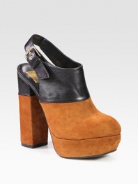 Rich, buttery suede with contrasting leather trim and an adjustable slingback strap. Self-covered heel, 5 (125mm)Self-covered platform, 2 (50mm)Compares to a 3 heel (75mm)Suede and leather upperLeather lining and solePadded insoleImportedOUR FIT MODEL RECOMMENDS ordering true size. 
